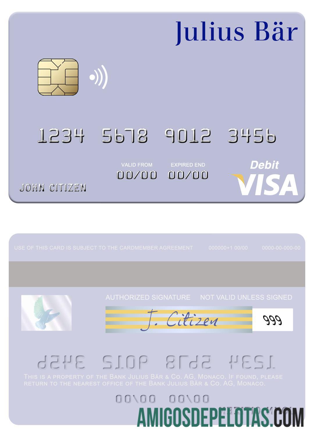 Monaco Bank Julius Bär & Co. AG Visa Debit Card example